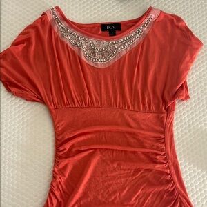 BCX Women's Coral Top with Embellished Neckline